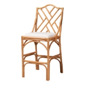 bali & pari Cedric Natural Rattan Bar Stool with Cushioned Seat